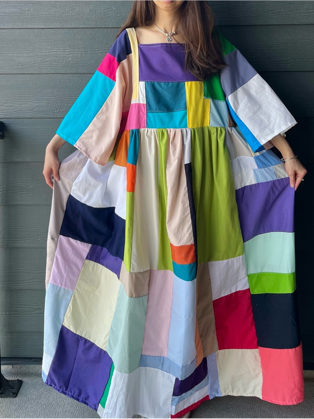 Handmade Quilted Patchwork Colorblock Dress SKU 07081 - Picture 6 of 16